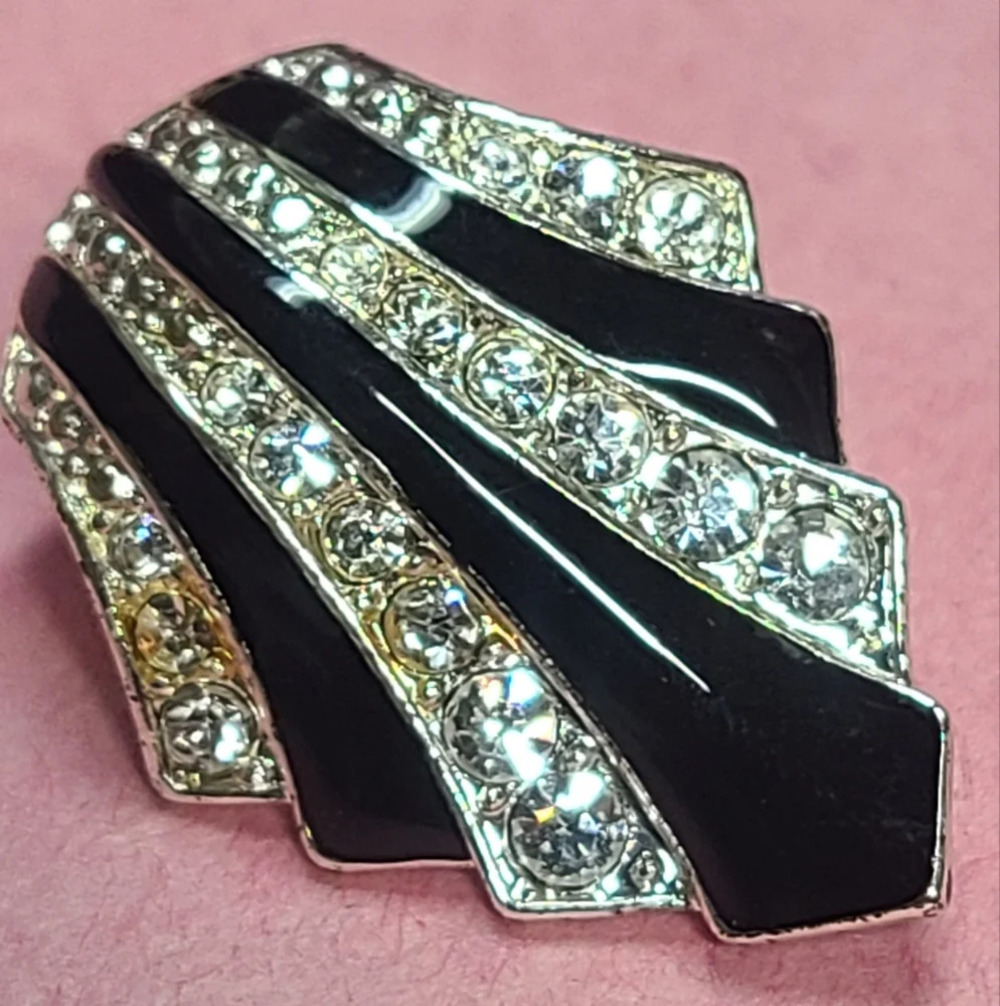 Avon vintage silver tone rhinestones enamel earrings - Picture 9 of 17